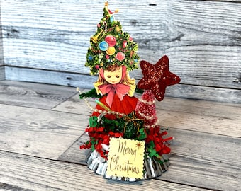 Retro Christmas Decoration Vintage Christmas Tree Hat Table Decoration Kitschy Christmas Decor MCM Christmas Ornament Handmade Mid Century