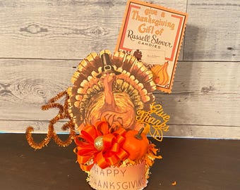Retro Turkey Thanksgiving Decoration, Fall Tier Tray Decor