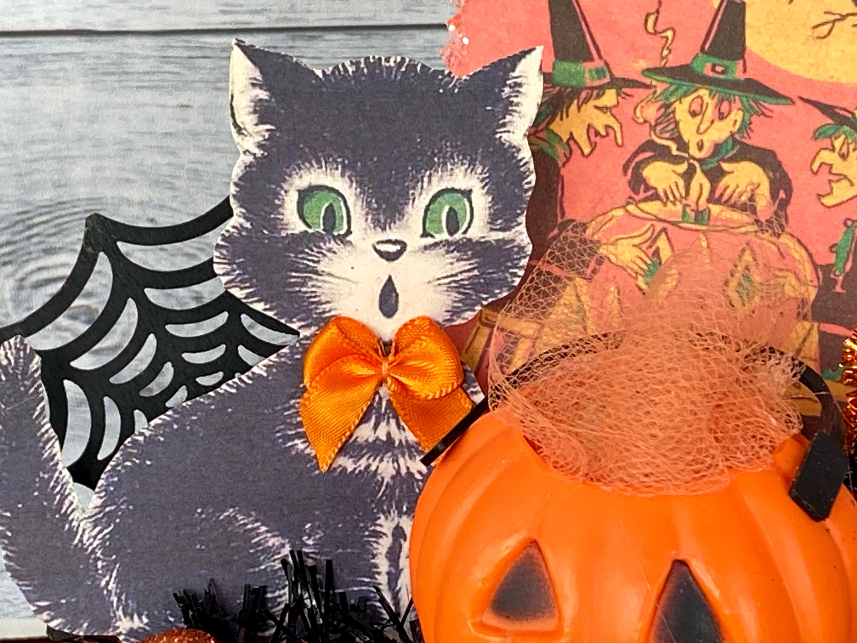 Retro Black Cat Halloween Decor, Witch Jack O Lantern Tier Tray Display ...