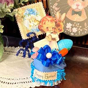 Vintage Easter Bunny Girl Decoration: Kitschy Tier Tray Decor