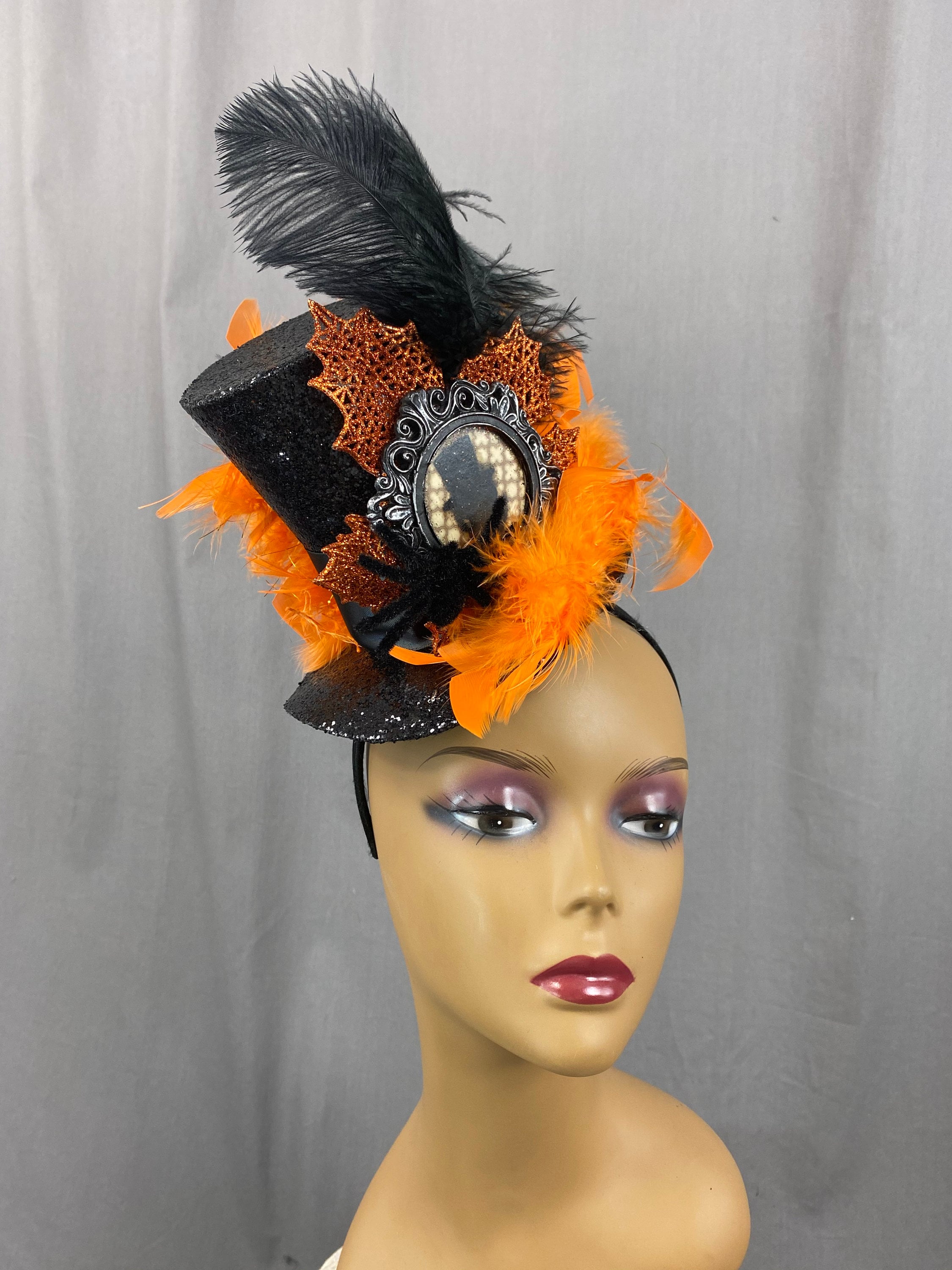 Spooky Halloween Mini Top Hat Fascinator Black and Orange Etsy