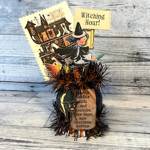 Retro Witch Halloween Decor Witching Hour Retro Halloween Decoration Spooky Witch Halloween Cauldron Black Cat Haunted House Table Decor