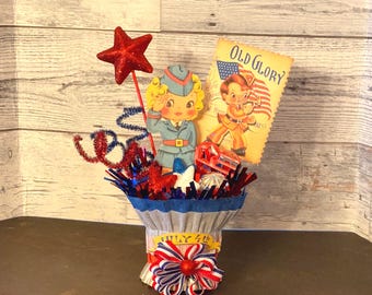 Vintage Patriotic Nut Cup: Americana 4th of July Assemblage