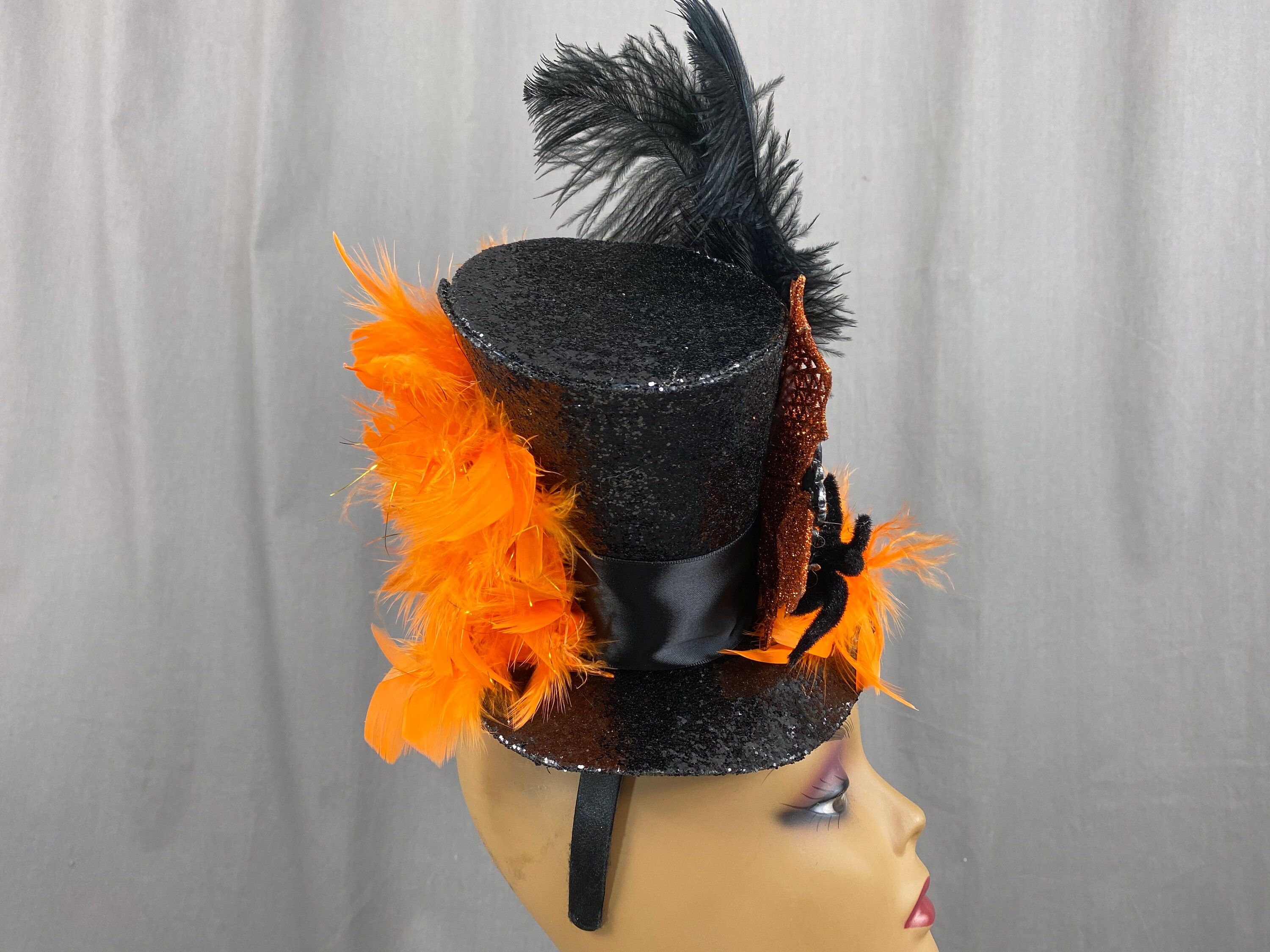 Spooky Halloween Mini Top Hat Fascinator Black and Orange Etsy