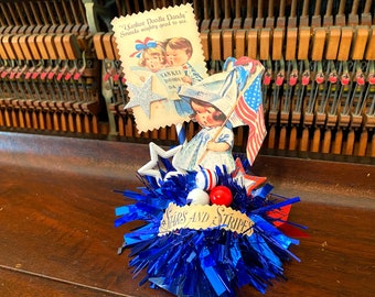Retro Patriotic Girl Vintage 4th of July Decor Americana Decor Table Decoration Red White and Blue Summer Decor Independence Day Decoration