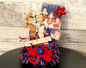 Vintage Patriotic Girls Retro 4th of July Decor Americana Decor Table Decoration Red White and Blue Summer Decor Independence Day Navy Army