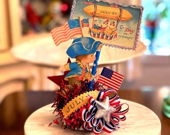 Vintage Inspired Patriotic Boy Decor - Americana Tier Tray Decoration