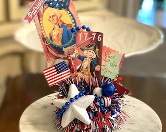 Vintage Patriotic Firecracker Decor - Americana Tier Tray Decoration