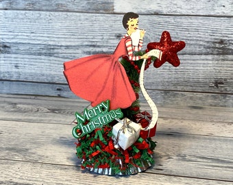 Vintage Christmas Decor Bottle Brush Tree Retro Christmas Decoration Ornaments Christmas Kitsch Christmas Assemblage Vintage Girl Pin Up