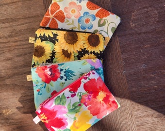FLOWERS | Mini ID zipper pouch keychain with mystery lining!