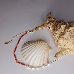 Natural Freshwater Pearl - Coral Women&#39;s Necklace,Handmade Beaded Gemstone Jewelry,Elegant Classic Necklace,Timeless Gift for Her
