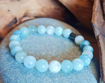 Aquamarine Bracelet | 8mm Beaded Gemstone | March Birthstone Gift | Calming Peace Crystal Jewelry | Throat Chakra Stone | Gift for Her