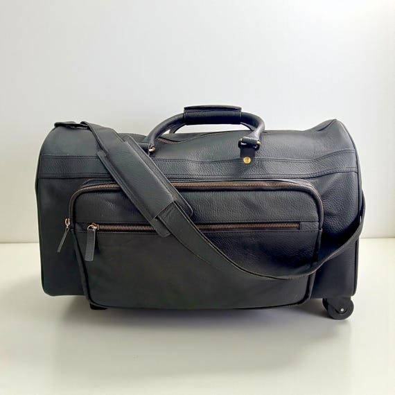 Genuine Leather Rolling Duffel Bag: 22" Travel Trolley Luggage - Etsy Israel