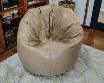 Modern Faux Leather Bean Bag Chair, Tan Brown Adult Lounge Chair, Minimalist Living Room Seating, Dorm/Bedroom Furniture