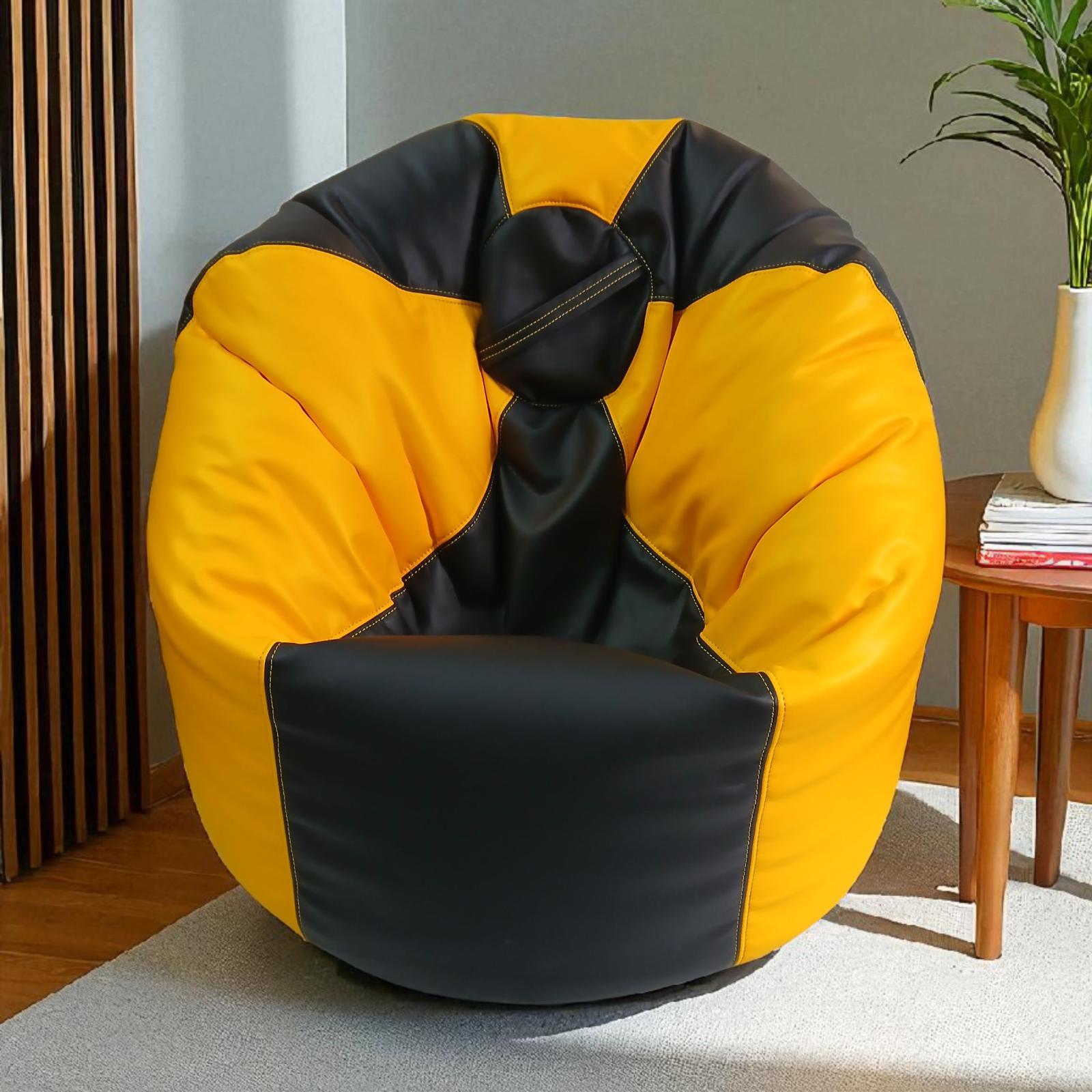 Yellow & Black Faux Leather Bean Bag Chair - Customizable Adult Seating (Cover Only)