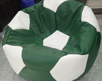 Handmade Green & White Soccer Ball Bean Bag Cover: Man Cave Decor