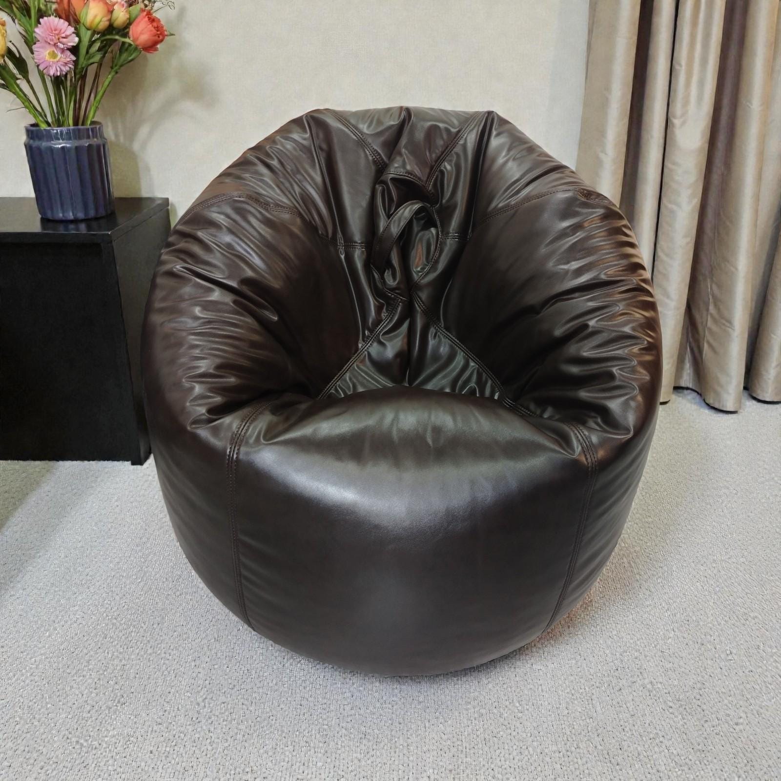 Dark Brown Faux Leather Bean Bag Chair Modern Lounge Seating