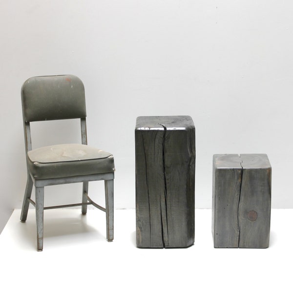 Reclaimed Timber Pedestal Stand Bar Stool Grey Wood Furniture Art Display