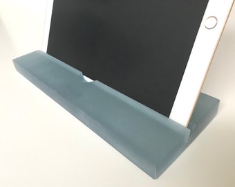 CLOSEOUT-iPad Pro 12.9 Stand Misty Blue Resin Groove , Zoom Meeting Stand, Facetime Stand, Teleconferencing Stand, Home Office Accessory