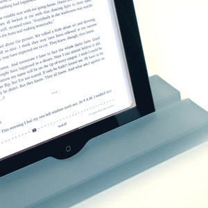 Misty Blue Resin Groove iPad Stand, Sustainable Tablet Stand, Photo Stand, Zoom Meeting Stand, Facetime Stand, Great Gift Idea