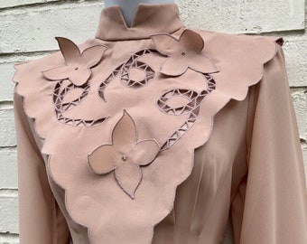 Vintage Argent Fille Ltd Pink Blush Sheer Apron Embroidered Collar Dress Small