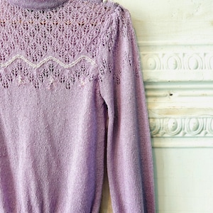 Vintage E. Imports Bohemian Chic Knit Embroidered Purple Pastel Sweater Top Med