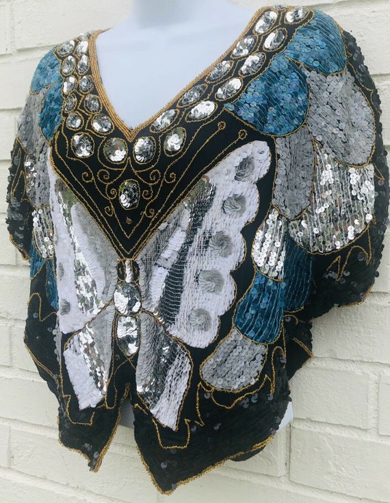 Vintage Butterfly Glam Sequins Embroidered Blouse 