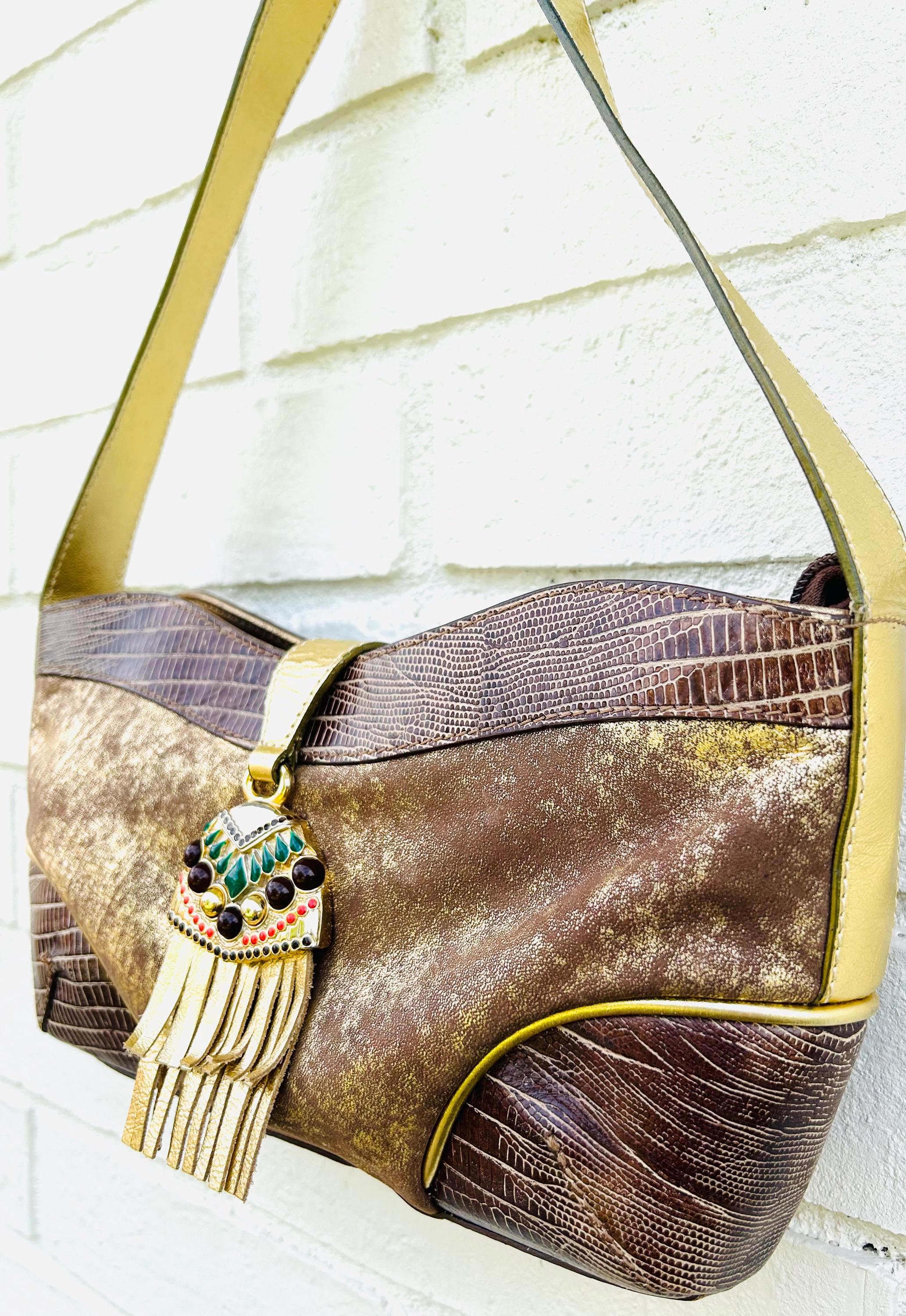 Sac à Main Vintage Braccialini - Toile Et Similicuir Vernis Noir - Occasion