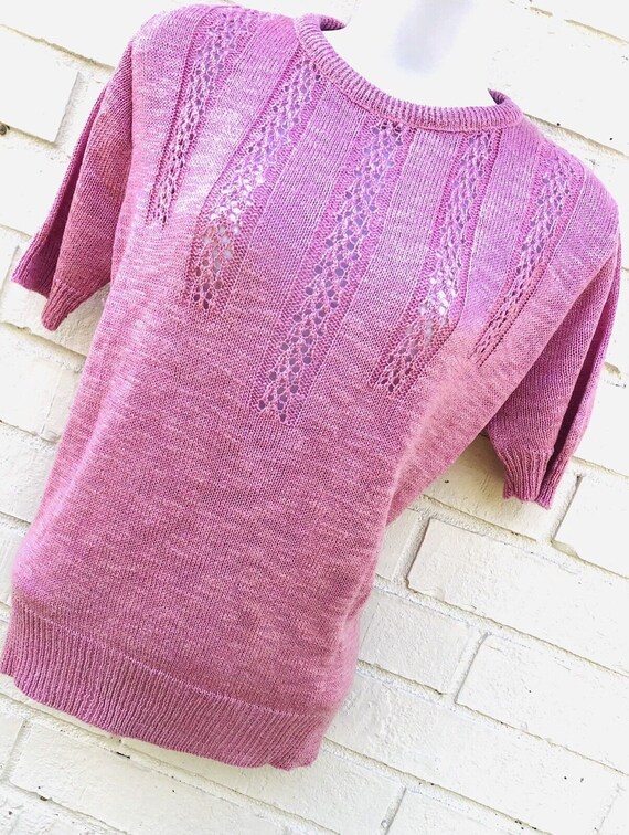 Vintage Pretty in Pink Cable Knit Short Sleeve Swe