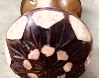 Vintage Anthropologie Hand Crafted Carved Wood & Cast Iron Brown Door Knob Home Decor