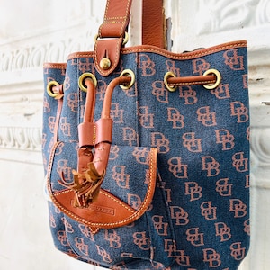 Vintage VERY RARE Dooney & Bourke Denim Sig Sling Or Shoulder Bag Convertible