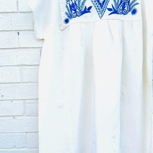 Vintage Handmade Jora Floral Embroidered Maxi Dress Blue Stunning M/L