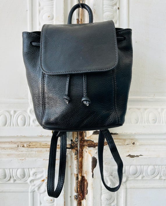 Vintage Coach Black Pebbled Leather Small Rucksack Backpack