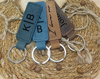 Personalized Leather Keychain: Custom Initials Key Fob, Handmade Bag Charm