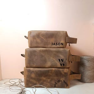 Personalized Leather Dopp Kit: Handmade Travel Toiletry Bag, Groomsmen Gift