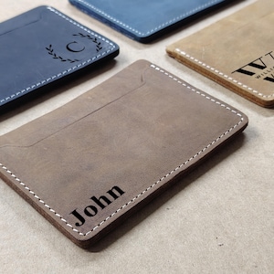 Tarjetero pequeño de cuero personalizado, billetera minimalista personalizada con bolsillo frontal, tarjetero, billetera personalizada, Día del Padre