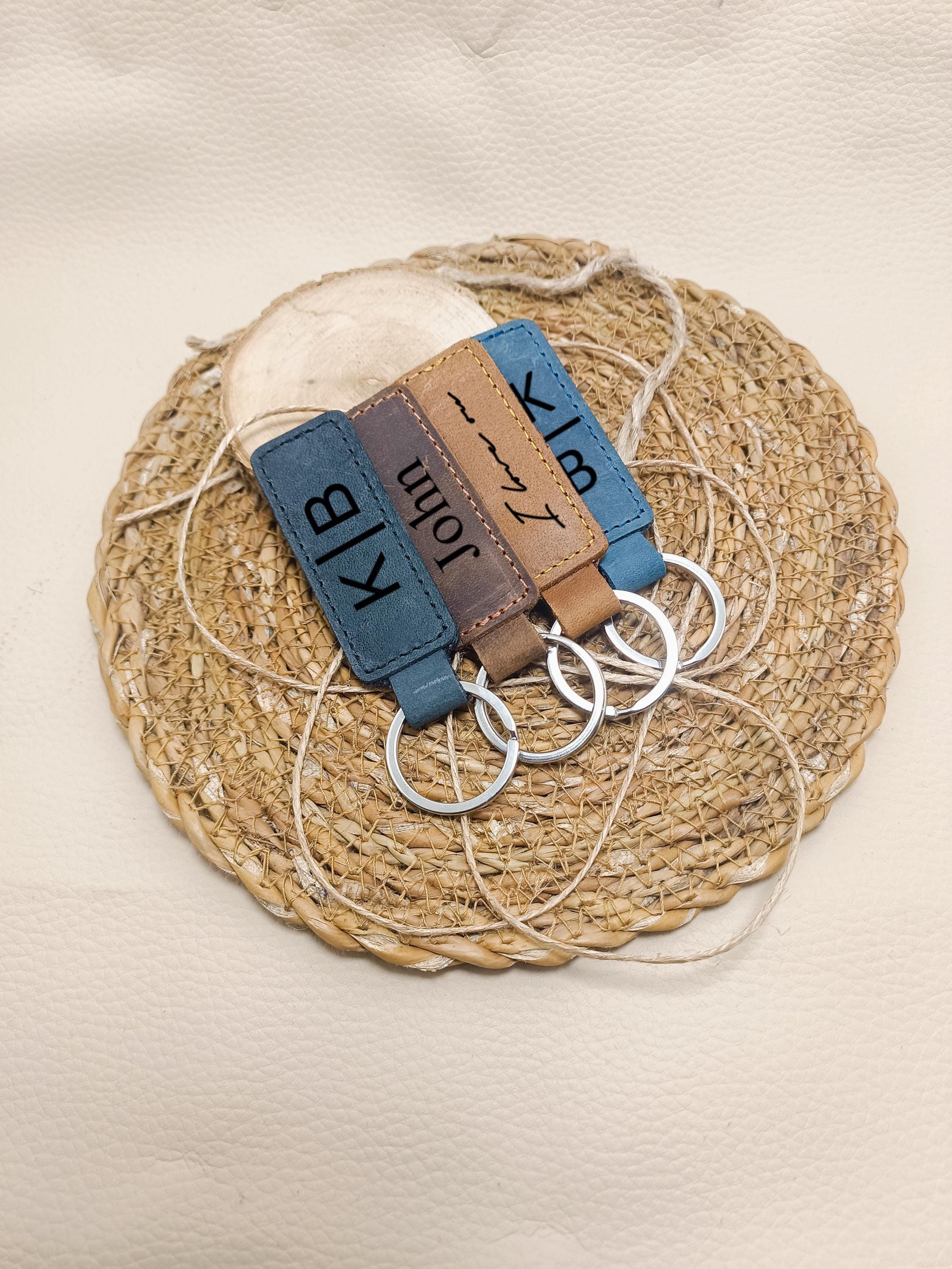 Personalized Leather Keychain: Custom Initials Key Fob, Handmade Bag ...