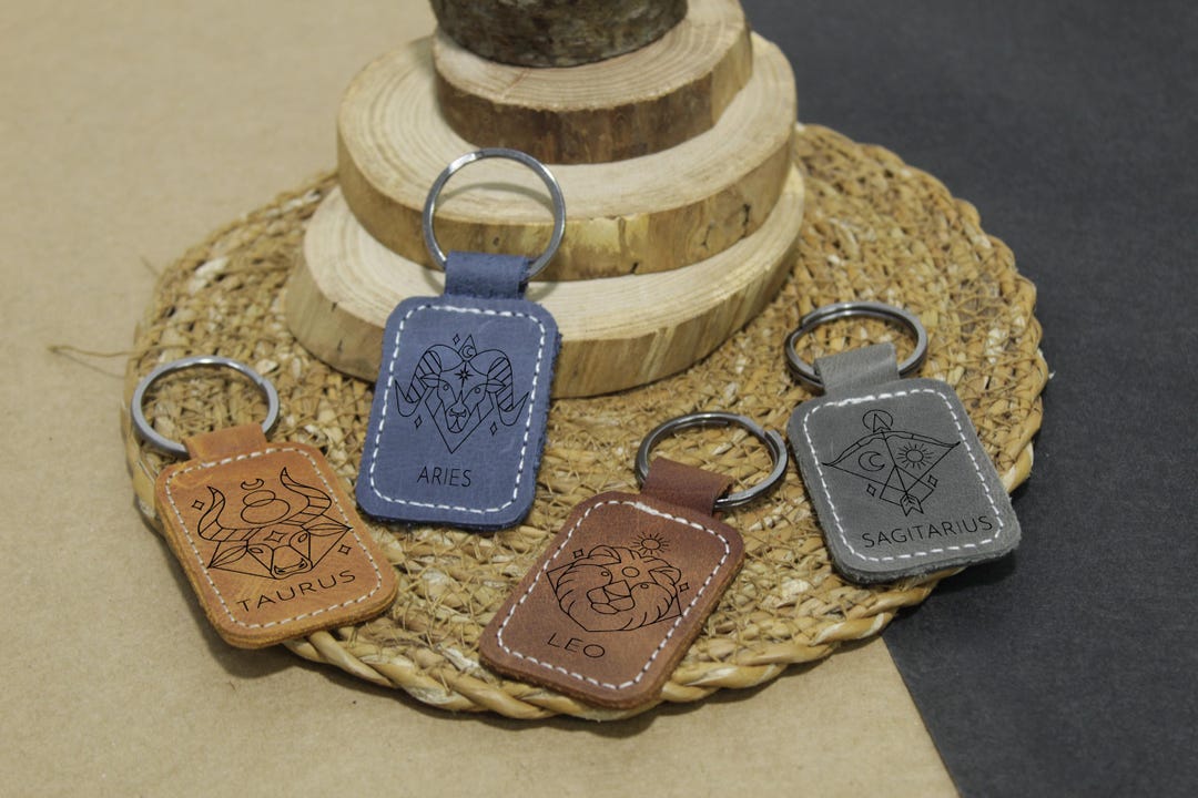 Personalized Zodiac Leather Keychain: Engraved Astrology Sign Gift - Etsy