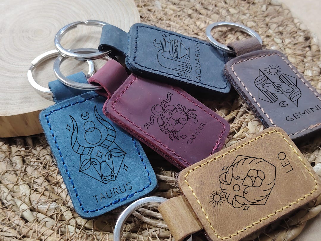 Zodiac Sign Leather Keychain: Personalized Astrology Gift - Etsy