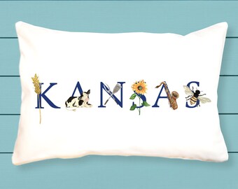 Kansas canvas pillow - decorative pillow - bolster pillow - Kansas grad gift