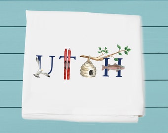 Utah ~ Flour Sack Towel ~ kitchen and bar towel ~ Icons of Utah ~ Zero waste gift