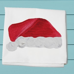 santa hat flour sack towel, Christmas decor, hand towel, oven door towel, kitchen hanging towel, Christmas gift,