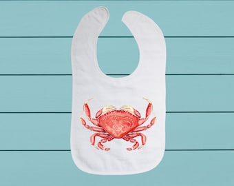 Dungeness Crab Bib - cotton terry cloth baby bib with soft closure