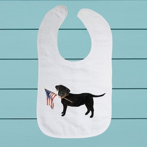 Black lab with American Flag Bib - cotton terry cloth baby bib with soft closure