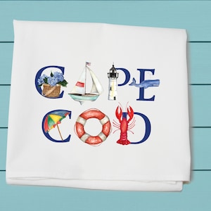 Cape Cod ~ Flour Sack Towels ~ kitchen and bar towel ~  Cape Cod Massachusetts ~ Illu-stated Art ~ Tina Labadini Designs