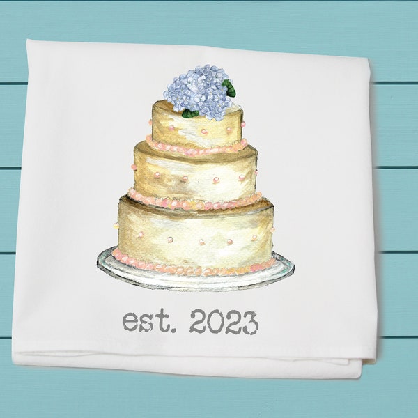 wedding cake est. 2023 flour sack towel ~ wedding ~ celebration ~ marriage ~ 2023