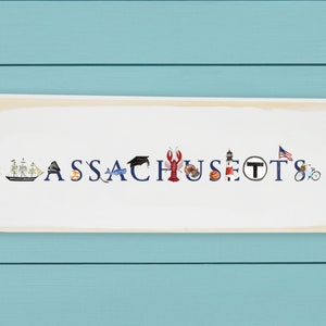 Massachusetts Wood Block ~ Orginal art depicting highlights of Massachusetts ~ wall or shelf hanging ~
