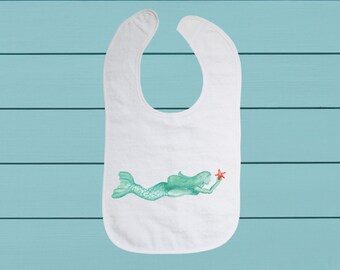 Mermaid Bib - cotton terry cloth baby bib with soft closure