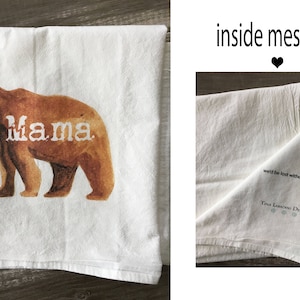mama bear, flour sack towel, cotton kitchen towel, decorative towel, family, super cute