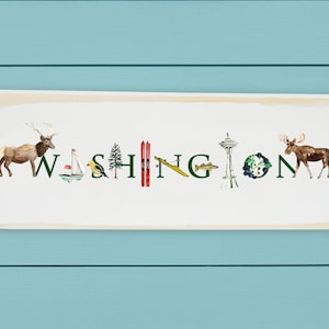 Washington ~ Wood Block ~ Icons of Washington State ~ Graduation gift ~ Wall hanging